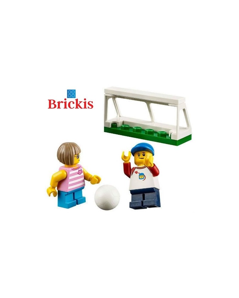 LEGO® minifigures 2 children play soccer football + accessories