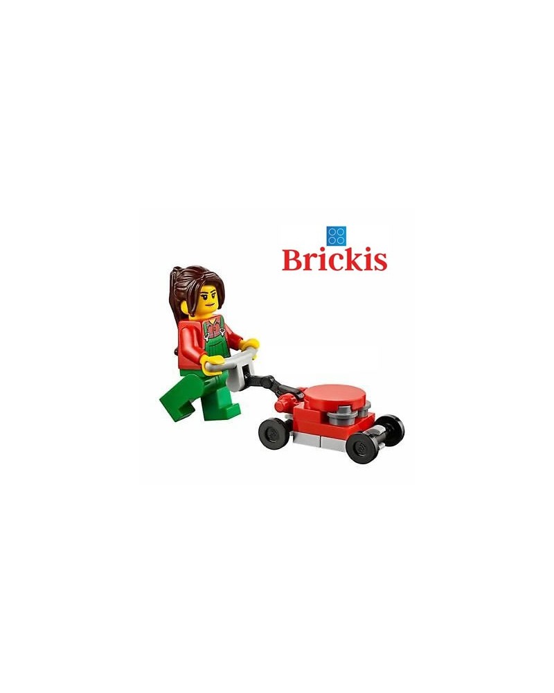 LEGO® minifigures woman mowing the lawn + accessories