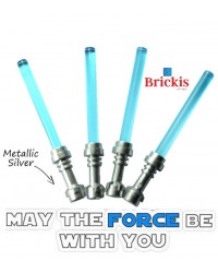 4 LEGO® LIGHTSABER Star Wars Metallic Silver Griff Trans Light Blue