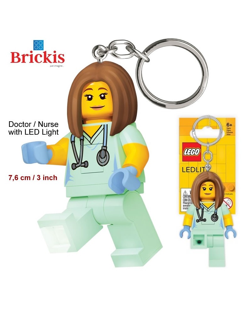LEGO® Porte-clé haute figurine 7,6 cm médecins infirmière docteur lumière LED brillante dans les deux pieds
