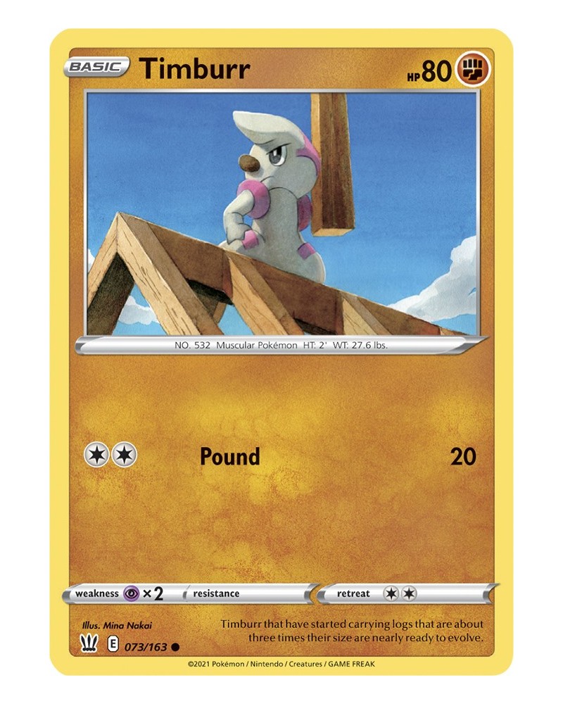 Pokémon trading card  Karte Timburr 073/163 Sword & Shield 5 Battle Styles