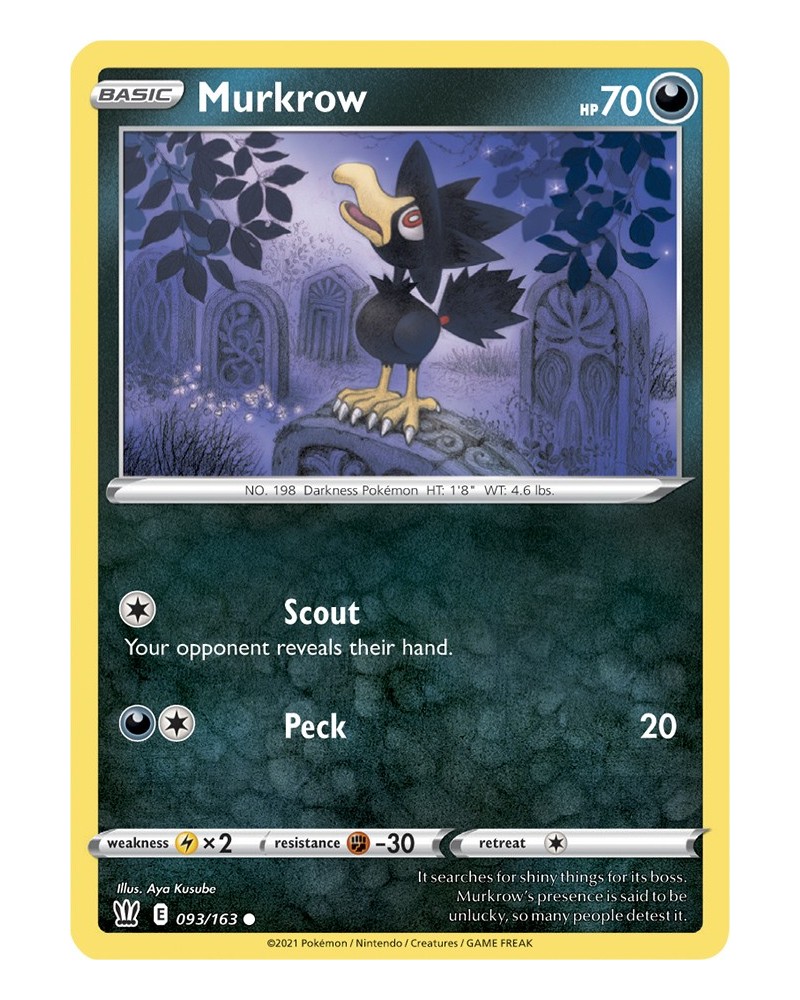 Pokémon trading card / carte Murkrow 093/163 Sword & Shield 5 Battle Styles