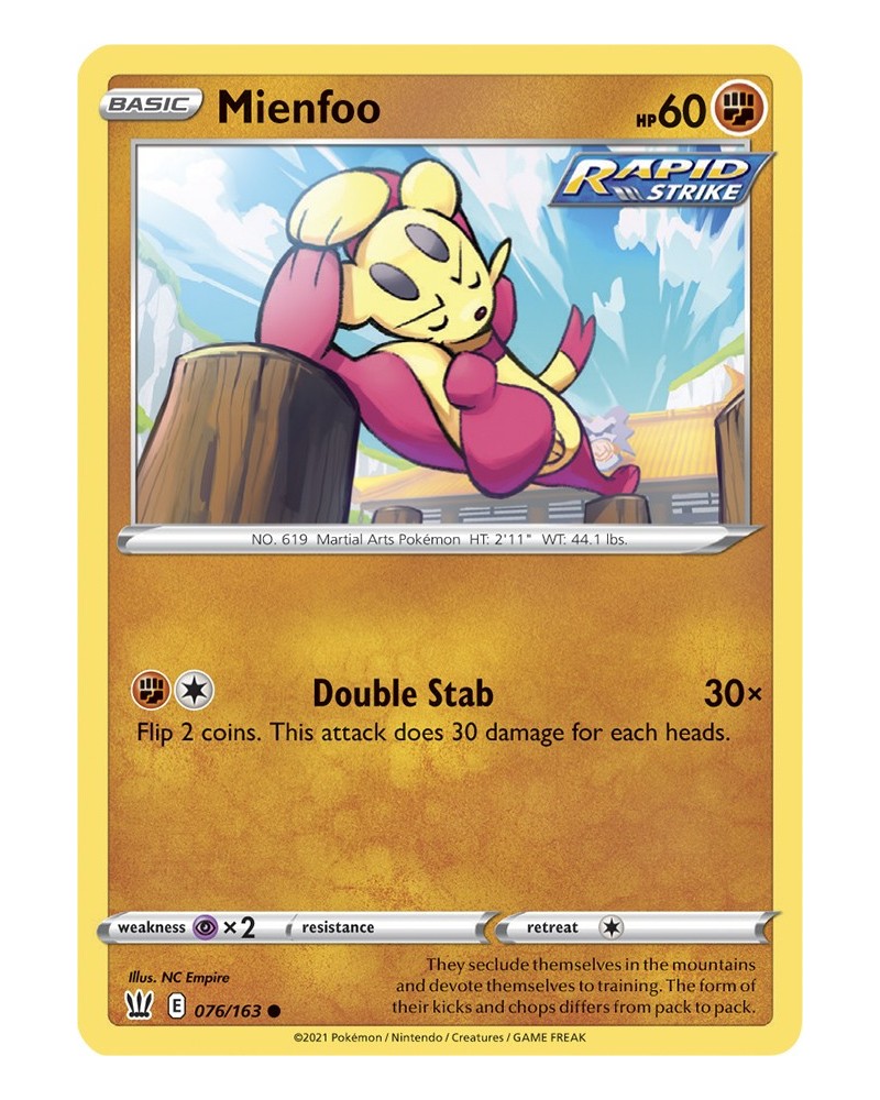 Pokémon trading card / carte Mienfoo 076/163 Sword & Shield 5 Battle Styles