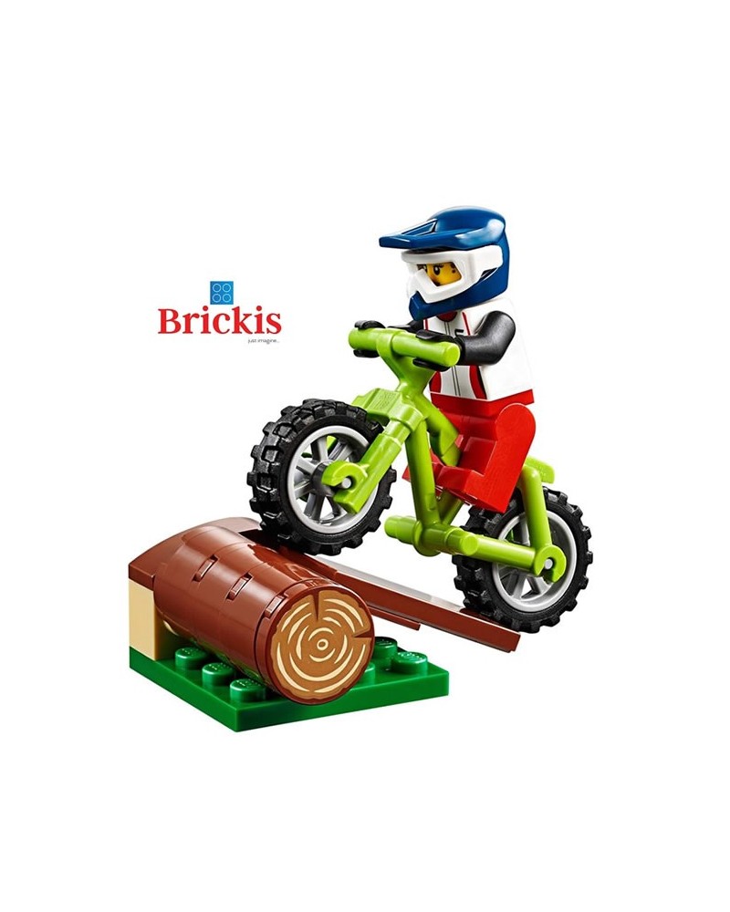 LEGO® MOUNTAIN BIKER minifig + Vélo + tronc d'arbre