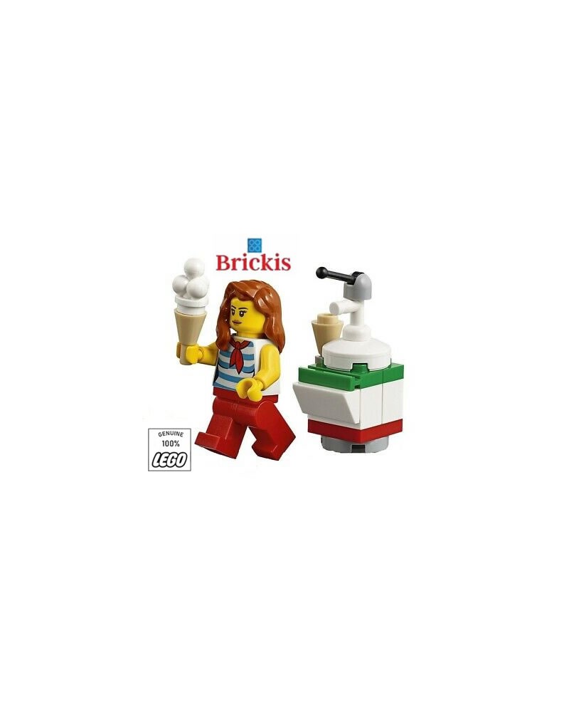 LEGO® minifiguur ijsverkoper meisje op het strand ijsjes