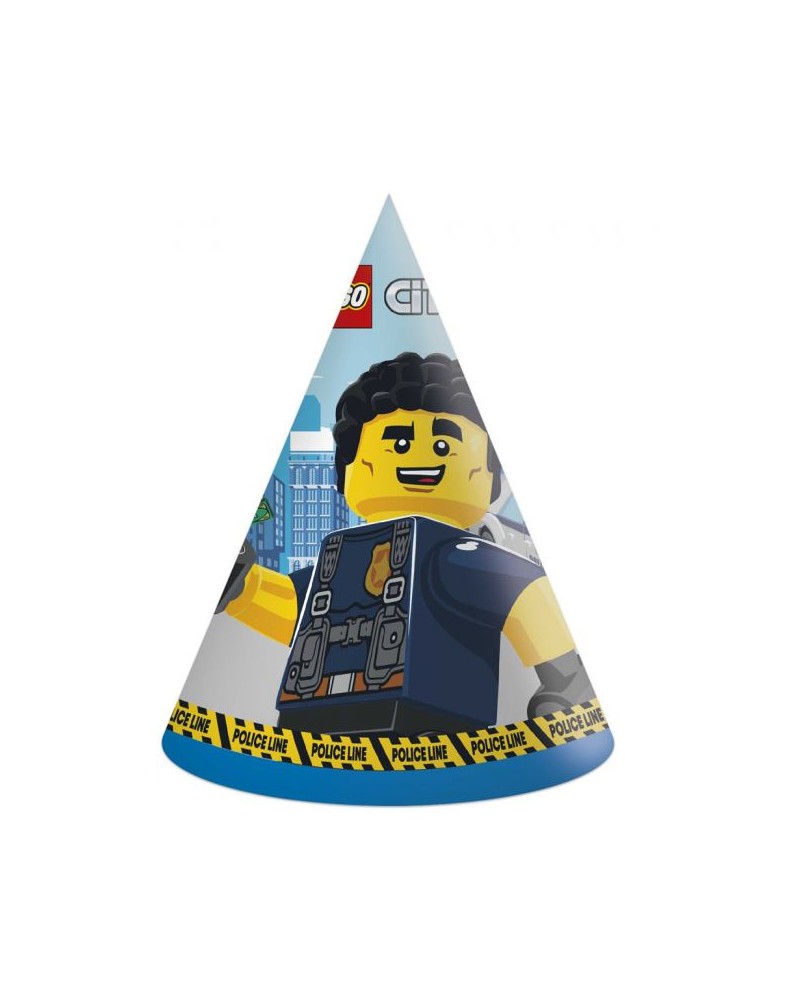 6x Party hats Lego City junior paper blue