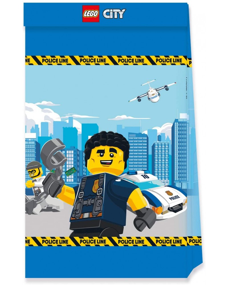 Uitdeelzakjes Lego City junior papier blauw 4 stuks