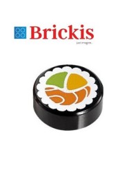 Azulejo LEGO, redondo 1 x 1 con patrón de rollo de sushi y salmón Maki 98138pb038