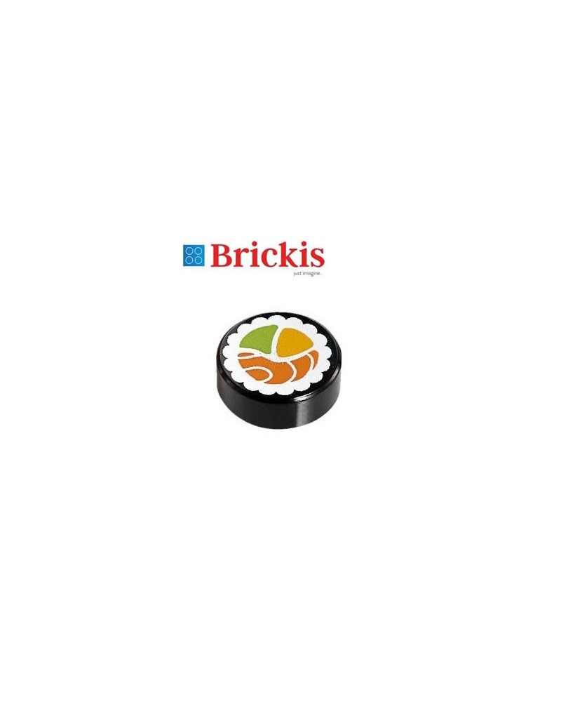 LEGO Tile, Round 1 x 1 with Sushi Salmon Maki Roll Pattern 98138pb038