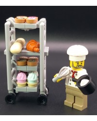 LEGO® MOC carrito de panadería con pan y pasteles