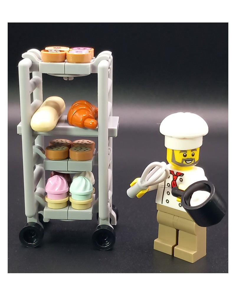LEGO® MOC carrito de panadería con pan y pasteles