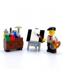 LEGO® MOC Artista Pintor con pintura, caballete, pincel y lienzo