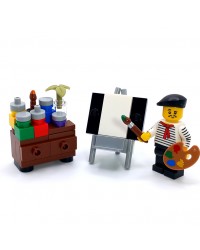 LEGO® MOC Peintre avec de la peinture, un chevalet, un pinceau et une toile