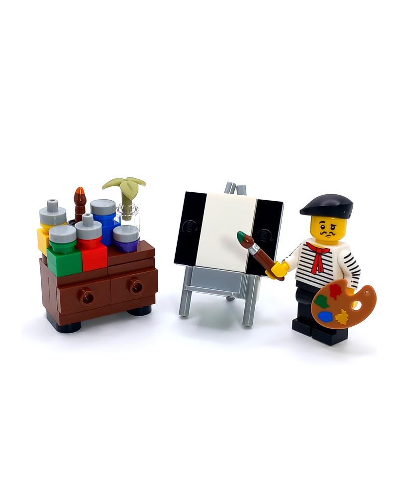 LEGO® MOC Künstler Maler mit Staffeleifarbe, Pinsel und Leinwand