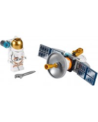 LEGO® MOC Satellite with solar panels orbiting in space