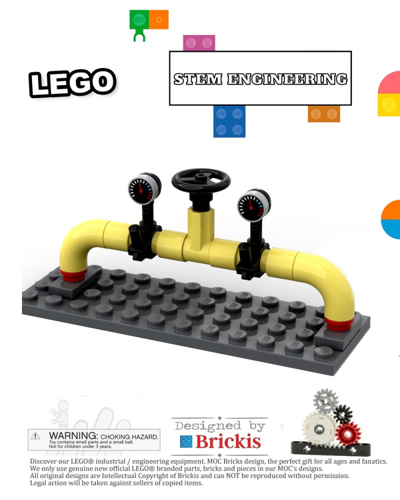 LEGO® MOC gas pipeline with valve and pressure meter - gauge