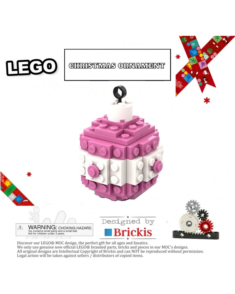 Boule de Noël LEGO® pour le sapin 2 couleurs blanc rose foncé