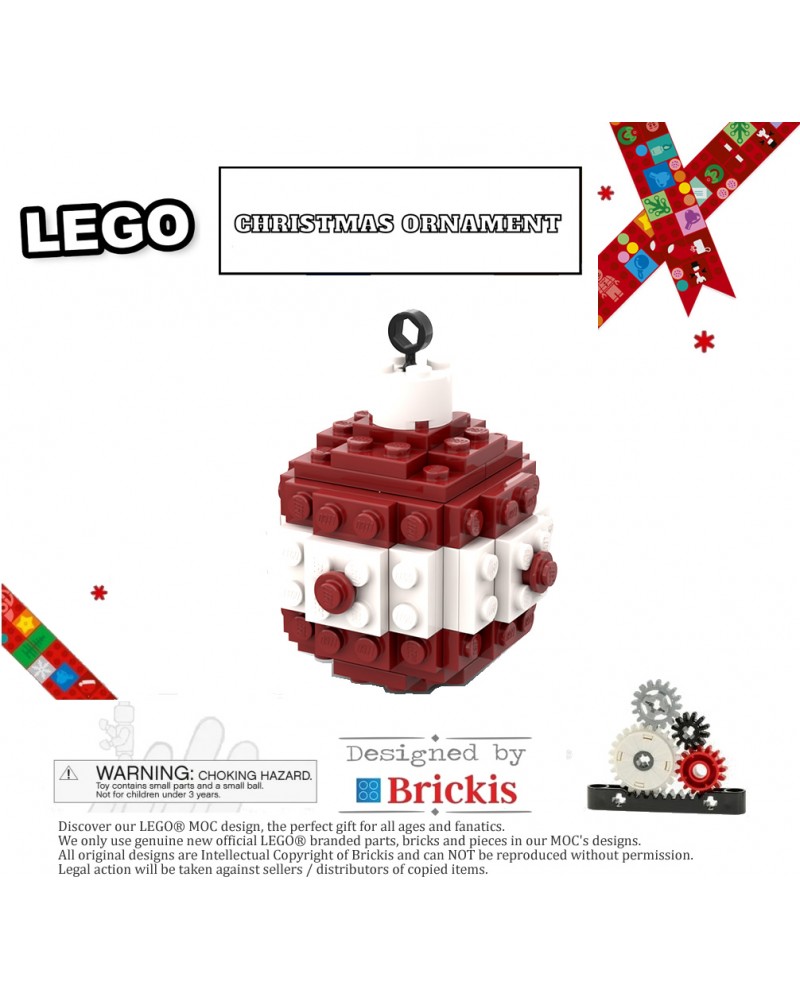 Boule de Noël LEGO® pour le sapin 2 couleurs blanc rouge foncé